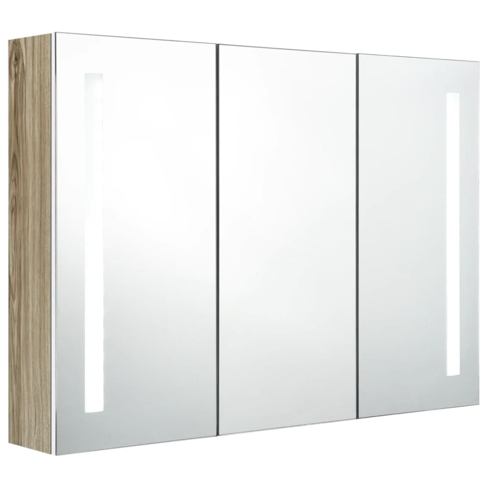 vidaXL LED Bathroom Mirror Cabinet White and Oak Washroom Storage Vanity Unit