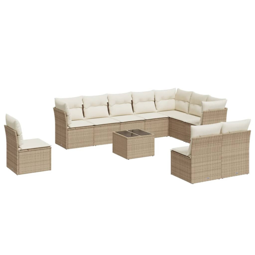 vidaXL Garden Sofa Set 11 Piece with Cushions Outdoor Sofa Beige Poly Rattan