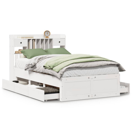 VidaXL vidaXL Bookcase Bed without Mattress White 135x190 cm Double Solid Wood Pine 1