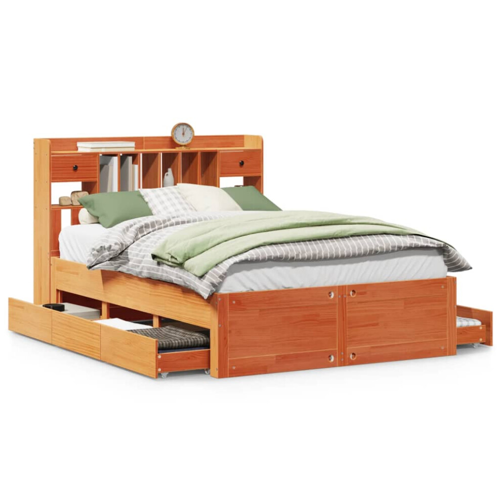 Vidaxl Bookcase Bed Without Mattress Wax 140X200 Cm Solid Wood Pine Brown