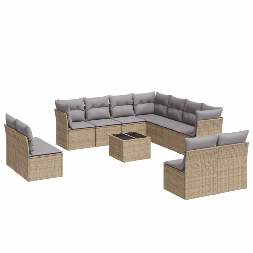 vidaXL Garden Sofa Set 12 Piece with Cushions Outdoor Sofa Beige Poly Rattan