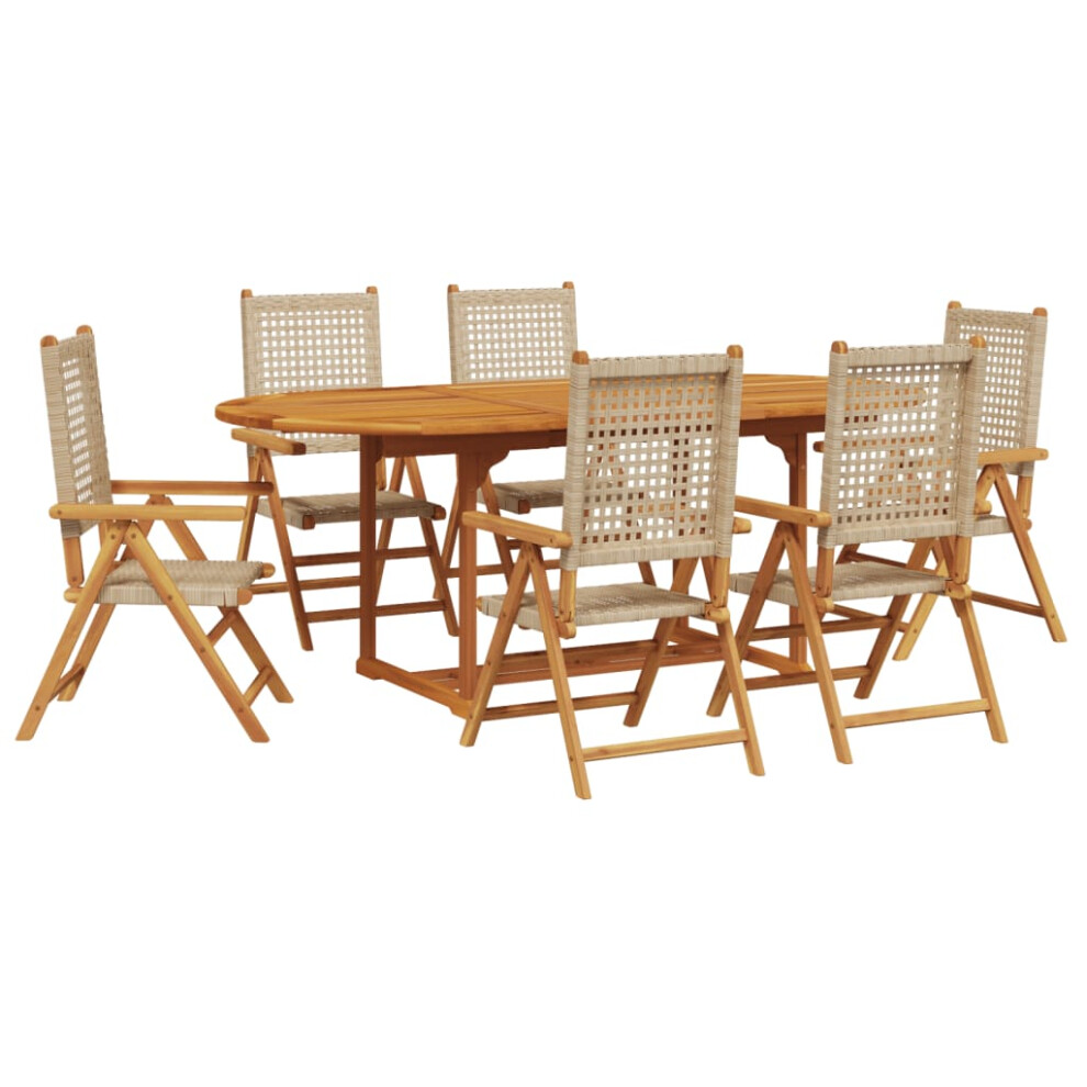 Vidaxl Garden Dining Set 7 Piece Dining Chair Beige Poly Rattan And Solid Wood