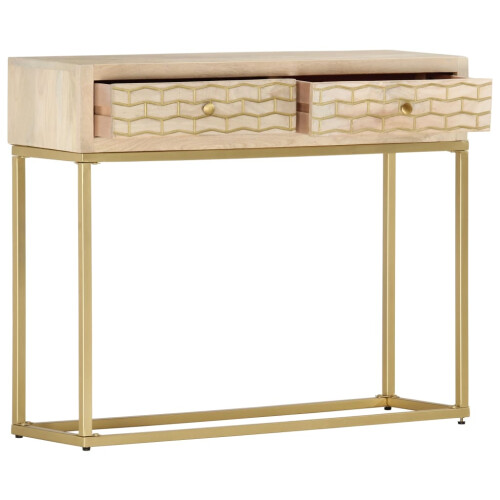 VidaXL vidaXL Solid Mango Wood Console Table Gold 90cm Entryway Accent Display Stand 1
