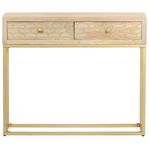 VidaXL vidaXL Solid Mango Wood Console Table Gold 90cm Entryway Accent Display Stand 2