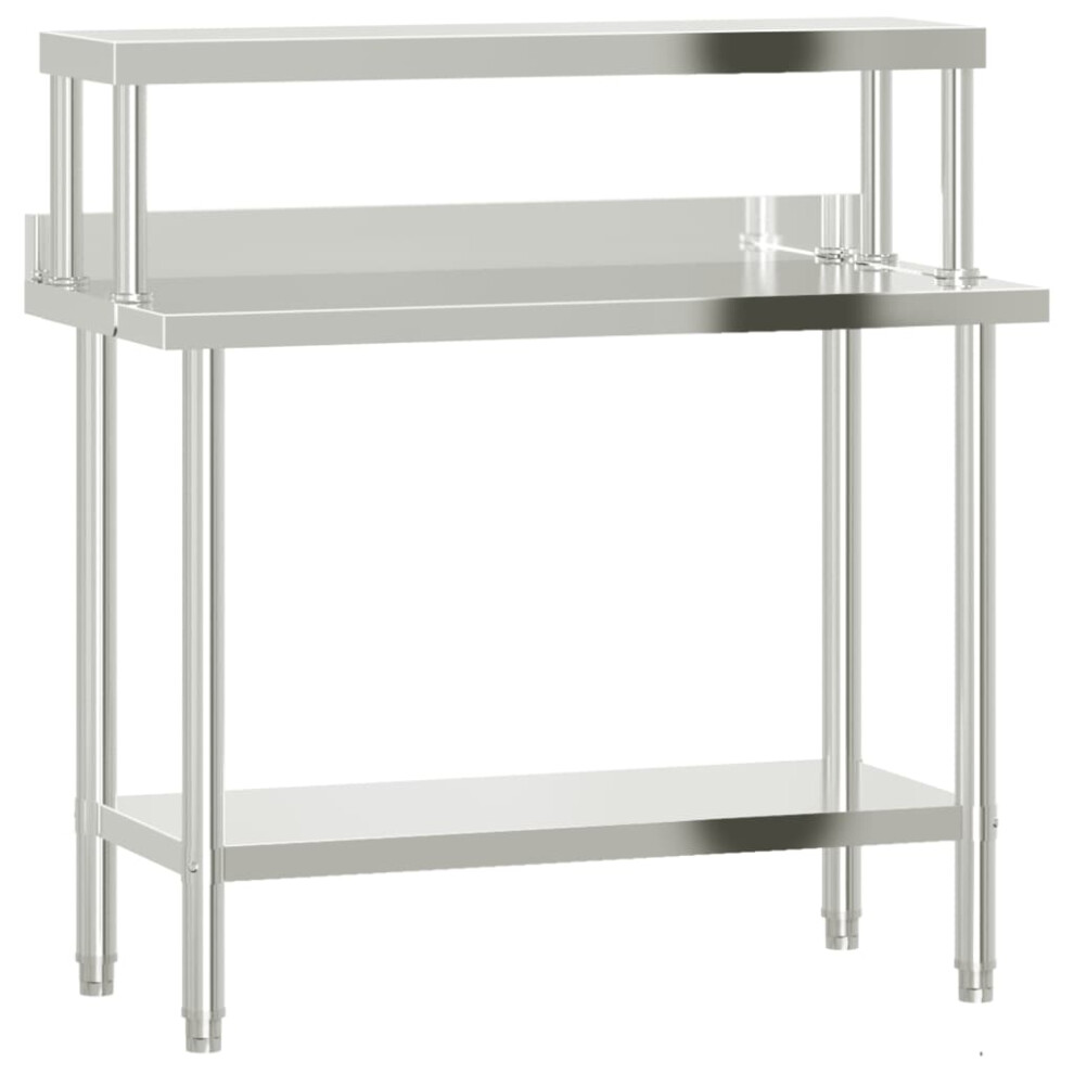 vidaXL Kitchen Work Table with Overshelf Prep Catering Table Stainless Steel