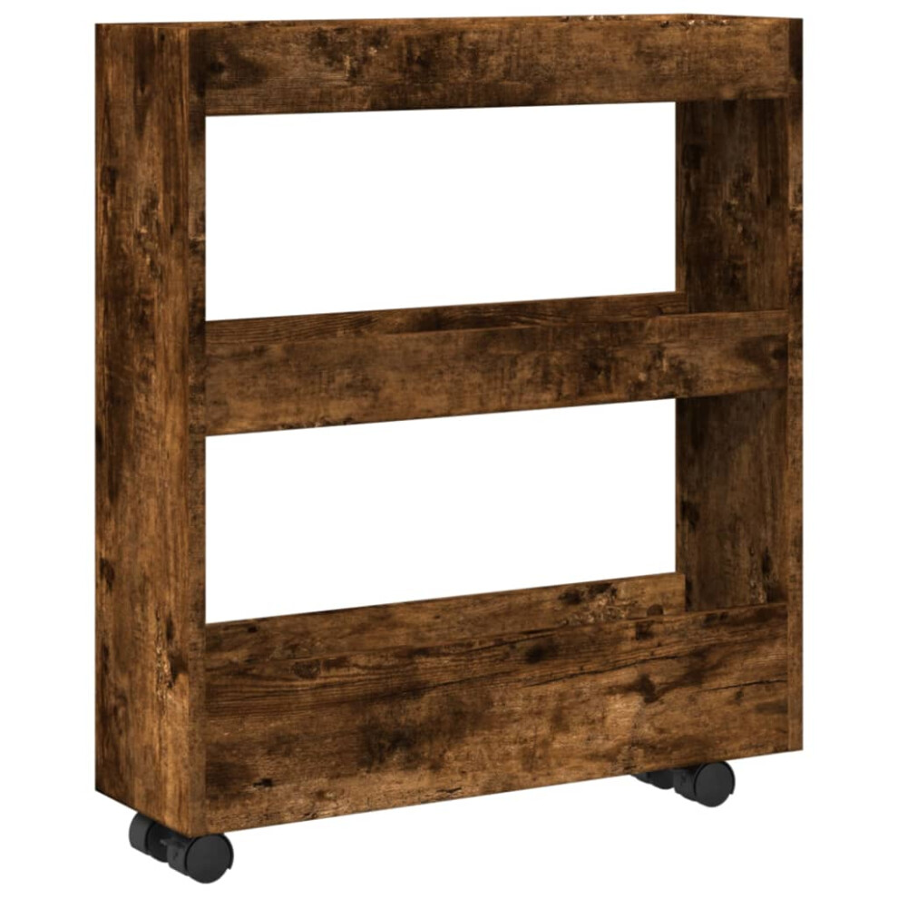 vidaXL Narrow Storage Trolley 3 Tier Bookcase Shelf Smoked Oak Engineered Wood