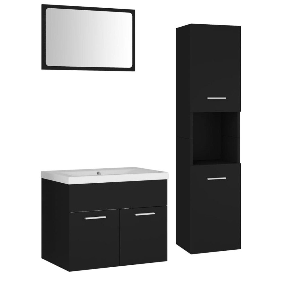 vidaXL Bathroom Furniture Set Black Engineered Wood Mirror Storage Cabinet