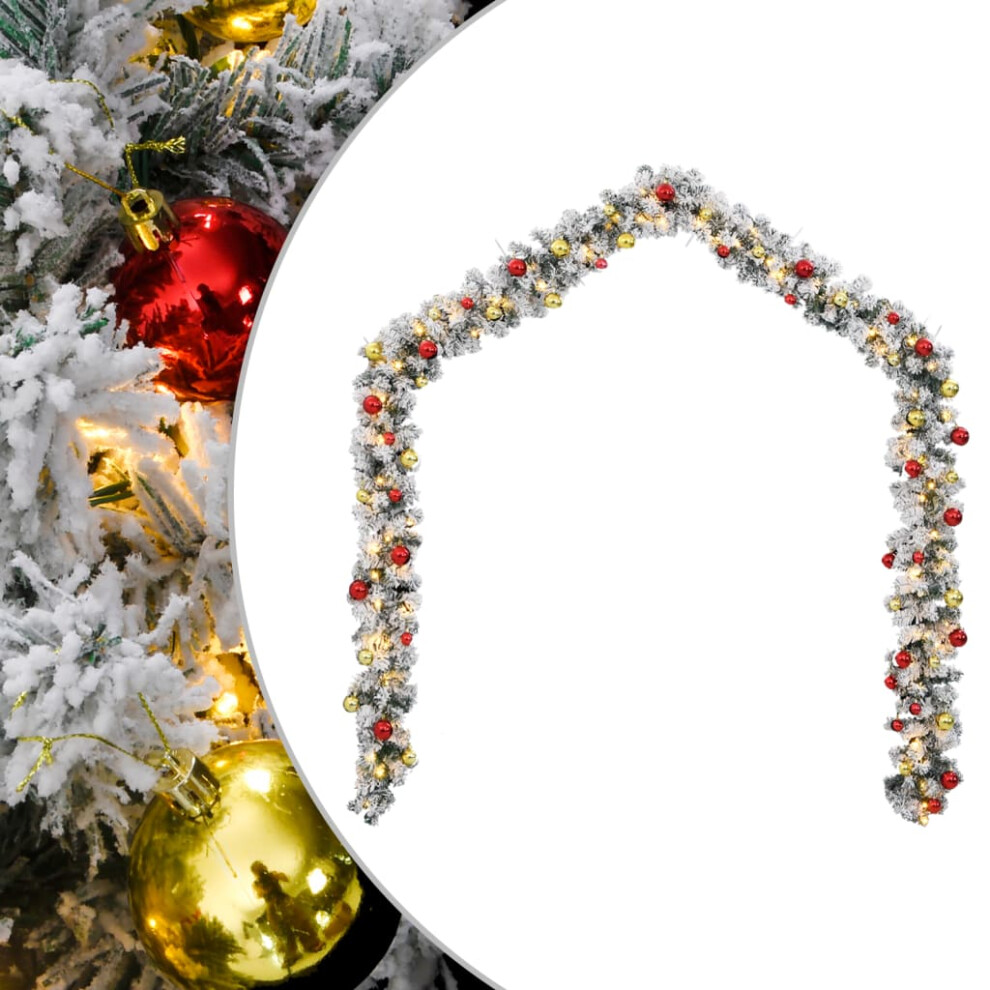 vidaXL Christmas Garland with Baubles & LED Lights Christmas Wreath Green PVC