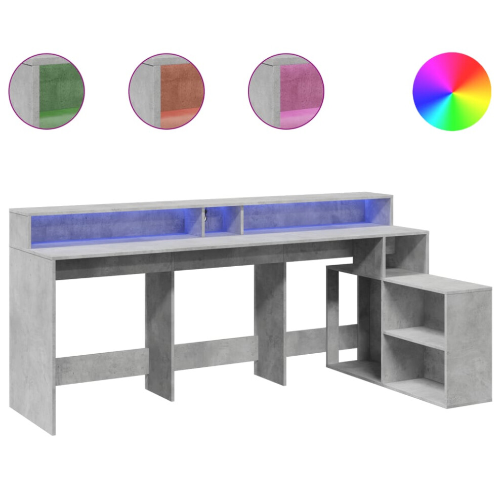 Vidaxl Grey Desk With Led Lights Study Working Table Concrete Engineered Wood