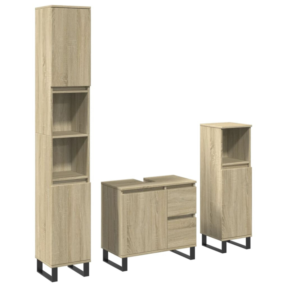 vidaXL Bathroom Furniture Set 3 Piece Sink Cabinet Sonoma Oak Engineered Wood