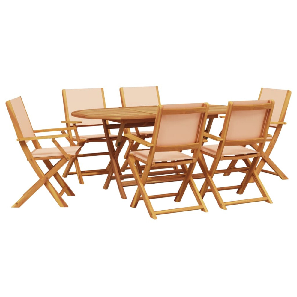 vidaXL Garden Dining Set 7 Piece Table and Chair Beige Fabric and Solid Wood-image-OPC-PFJZMYG-NEW