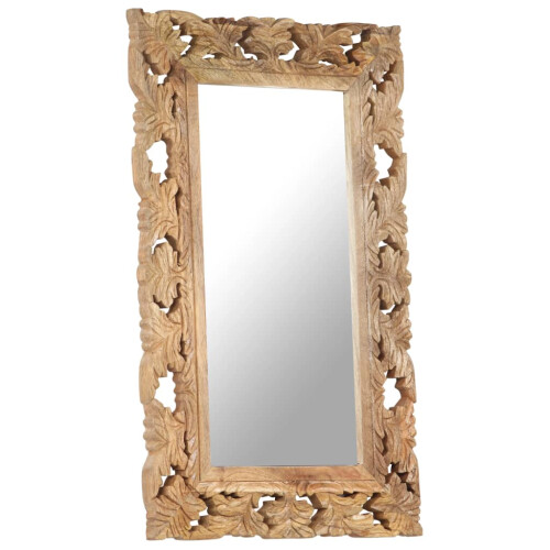 VidaXL vidaXL Solid Mango Wood Hand Carved Mirror Brown Wooden Wall Makeup Accessory 1