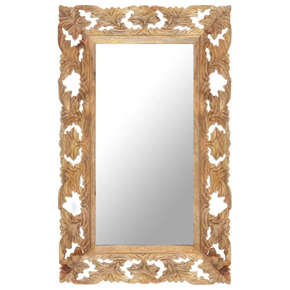 vidaXL Solid Mango Wood Hand Carved Mirror Brown Wooden Wall Makeup Accessory