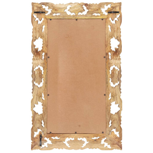 VidaXL vidaXL Solid Mango Wood Hand Carved Mirror Brown Wooden Wall Makeup Accessory 2