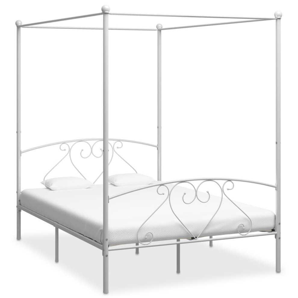 vidaXL Canopy Bed Frame White Metal 160x200cm Double Base Bedroom Furniture