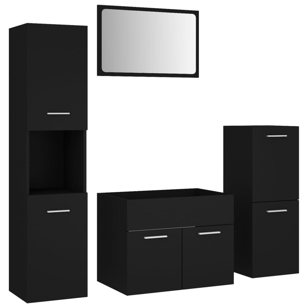 vidaXL Bathroom Furniture Set Black Engineered Wood Cabinet Washroom Cupboard