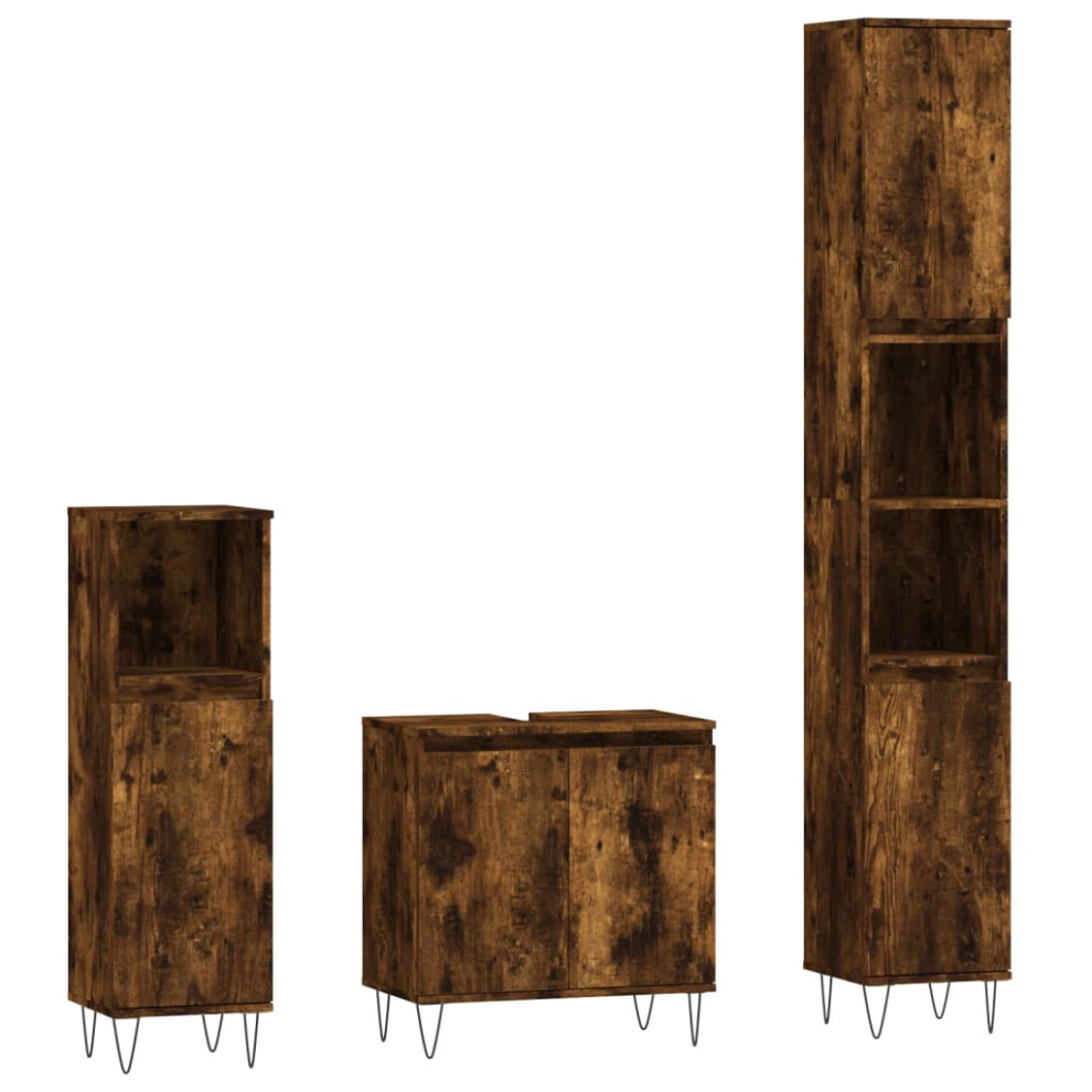 Vidaxl Bathroom Cabinet Set Storage Cabinet 3 Piece Smoked Oak Engineered Wood