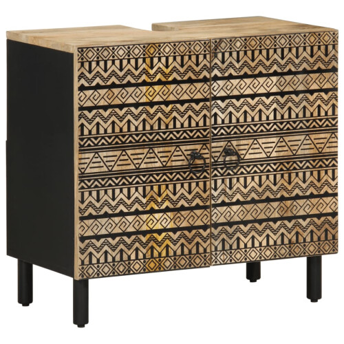 VidaXL vidaXL Bathroom Sink Cabinet Sink Cupboard Sideboard Black Solid Wood Mango