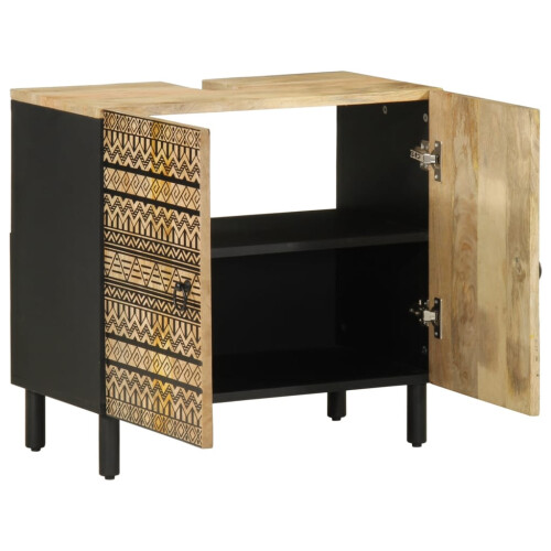 VidaXL vidaXL Bathroom Sink Cabinet Sink Cupboard Sideboard Black Solid Wood Mango 1