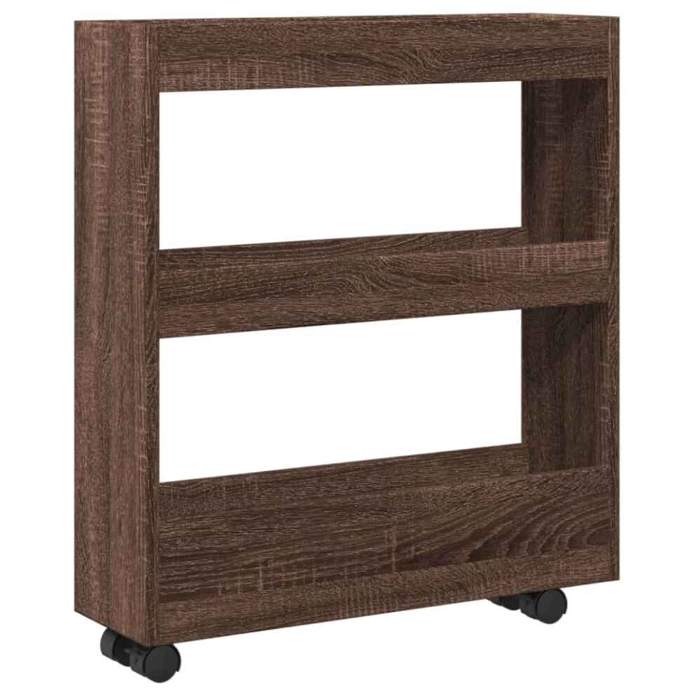 vidaXL Narrow Storage Trolley 3 Tier Bookcase Shelf Brown Oak Engineered Wood