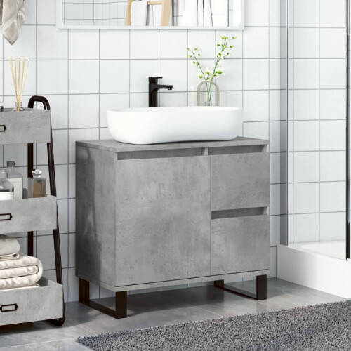 VidaXL vidaXL Bathroom Sink Cabinet Storage Cupboard Concrete Grey Engineered Wood 2