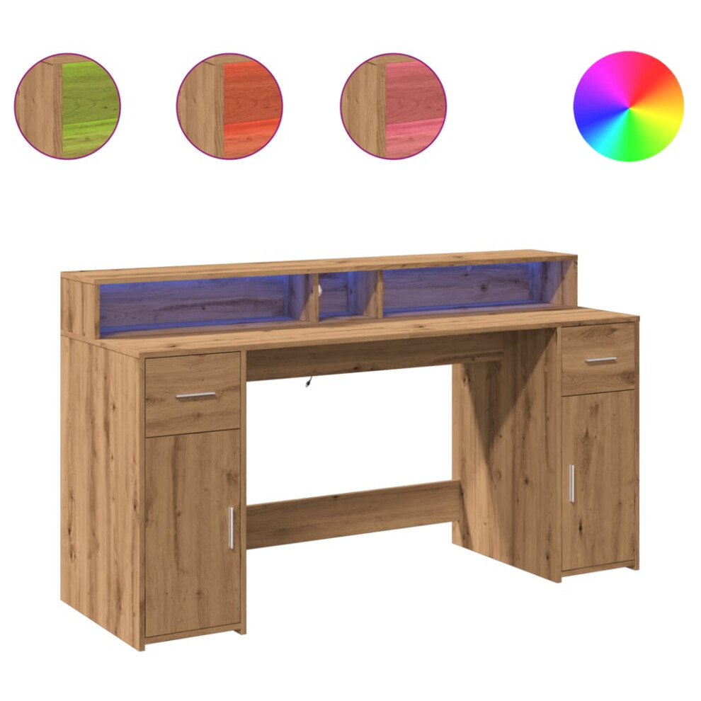 vidaXL Desk with LED Lights Writing Working Table Artisian Oak Engineered Wood