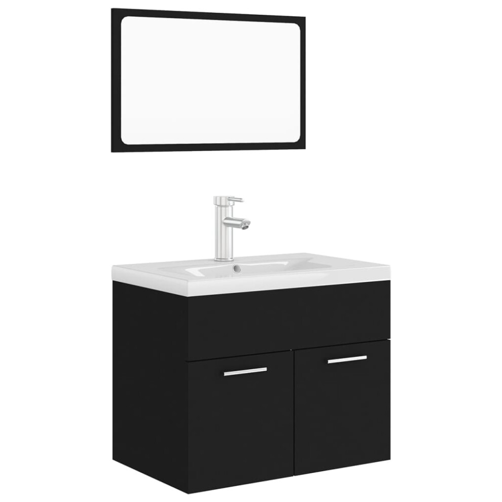 vidaXL Bathroom Furniture Set Black Engineered Wood Cabinet Washroom Basin