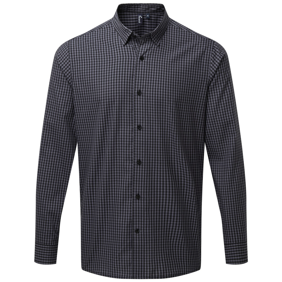 (XL, Steel/Black) Premier Mens Maxton Checked Long-Sleeved Shirt