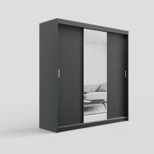 (200cm /+8 drawers, Black) ELUKS Modern Sliding Door Wardrobe OVI