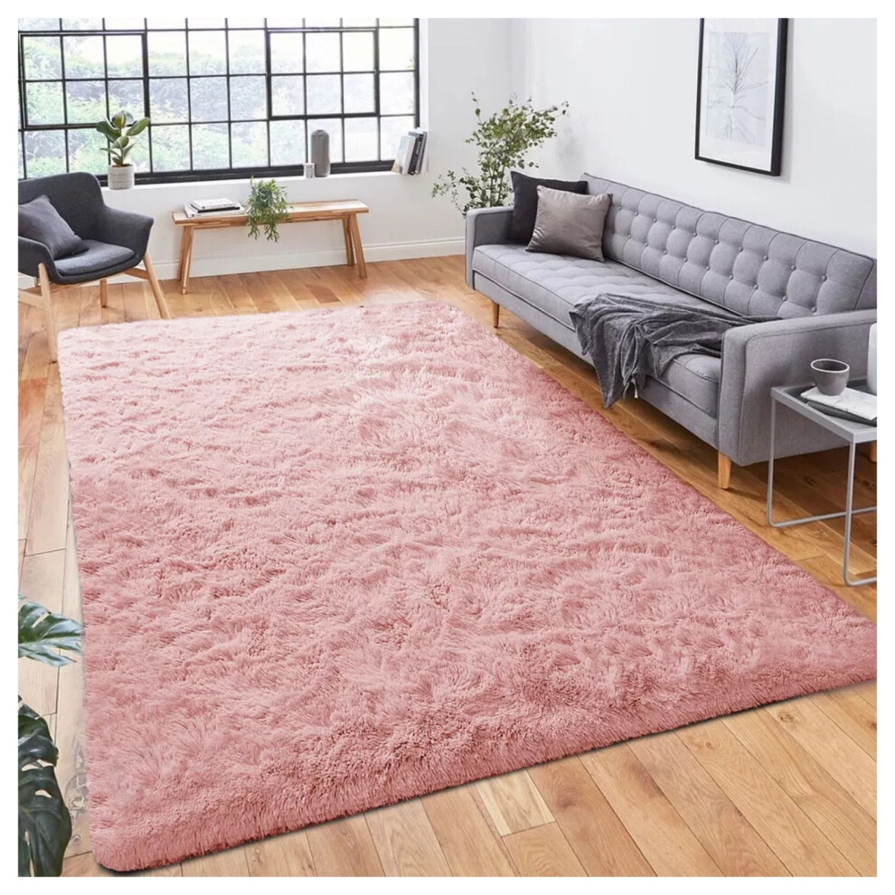 (50cm x 80 cm (1 ft 6 in x 2 ft 6 in), Pink Shaggy Rugs) Fluffy Rug Non-Slip Shaggy Rugs Living Room Carpet