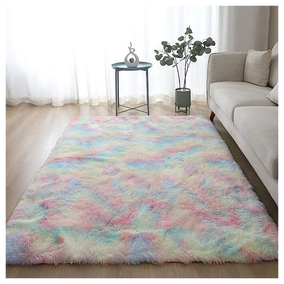 (50cm x 80 cm (1 ft 6 in x 2 ft 6 in), Rainbow Shaggy Rugs) Fluffy Rug Non-Slip Shaggy Rugs Living Room Carpet