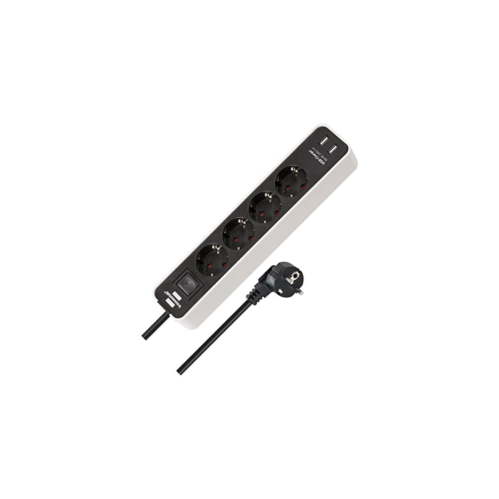 Brennenstuhl Ecolor Steckdosenleiste 4-Fach Mit Usb-Ladebuchse (Steckerleiste Mit 2X Usb Charger, Schalter Und 1,5M Kabel) Wei?/Schwarz 90575488