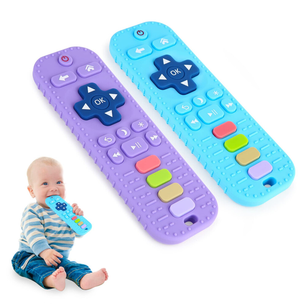 2 Pack Remote Teether For Baby, Silicone Teethers For Babies 6-12 Months, Baby Teething Toys For Babies 0-6 Months, Sensory Toys For Babies, Hooku