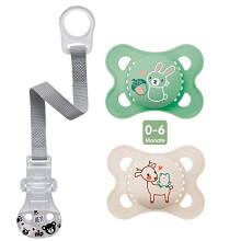 MAM "Skin Soft" silicone dummy 0 - 6 Months Neutral // Set of 2 // incl. Sterilising transport box and NIP dummy strap