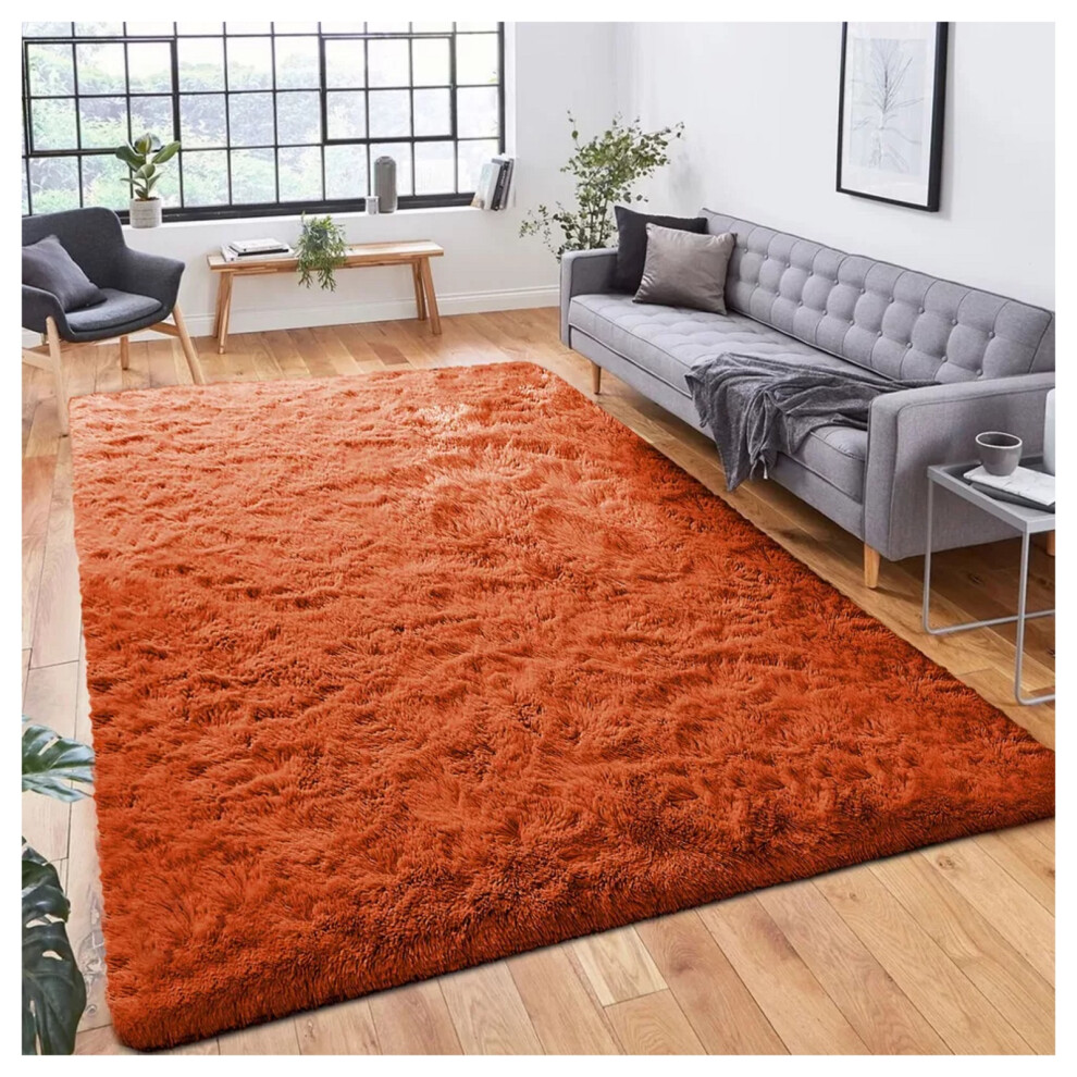 (50cm x 80 cm (1 ft 6 in x 2 ft 6 in), Rust/Orange Shaggy Rugs) Fluffy Rug Non-Slip Shaggy Rugs Living Room Carpet