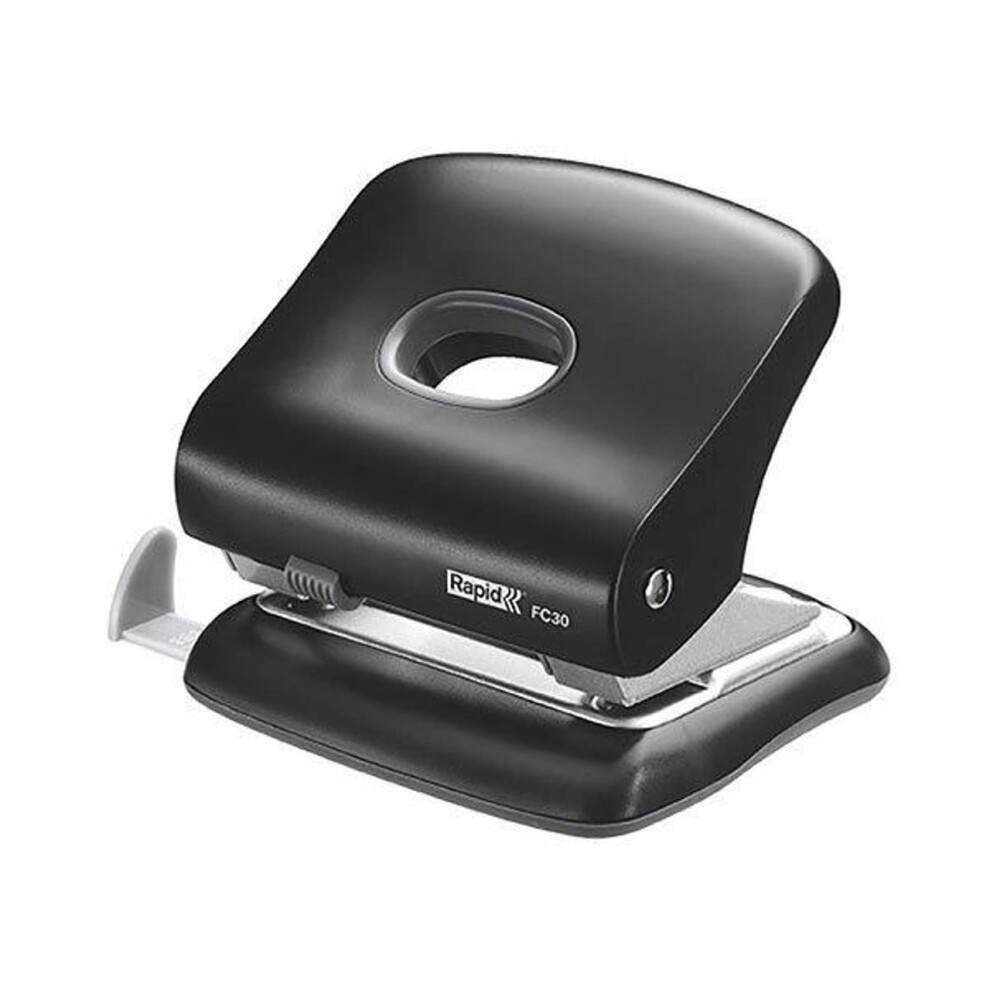 Rapid Fashion FC30 Strong 2 Hole Punch, Punches up to 30 Sheets, Adjustable Guide Bar, Ergonomic Design, Black, 23639401