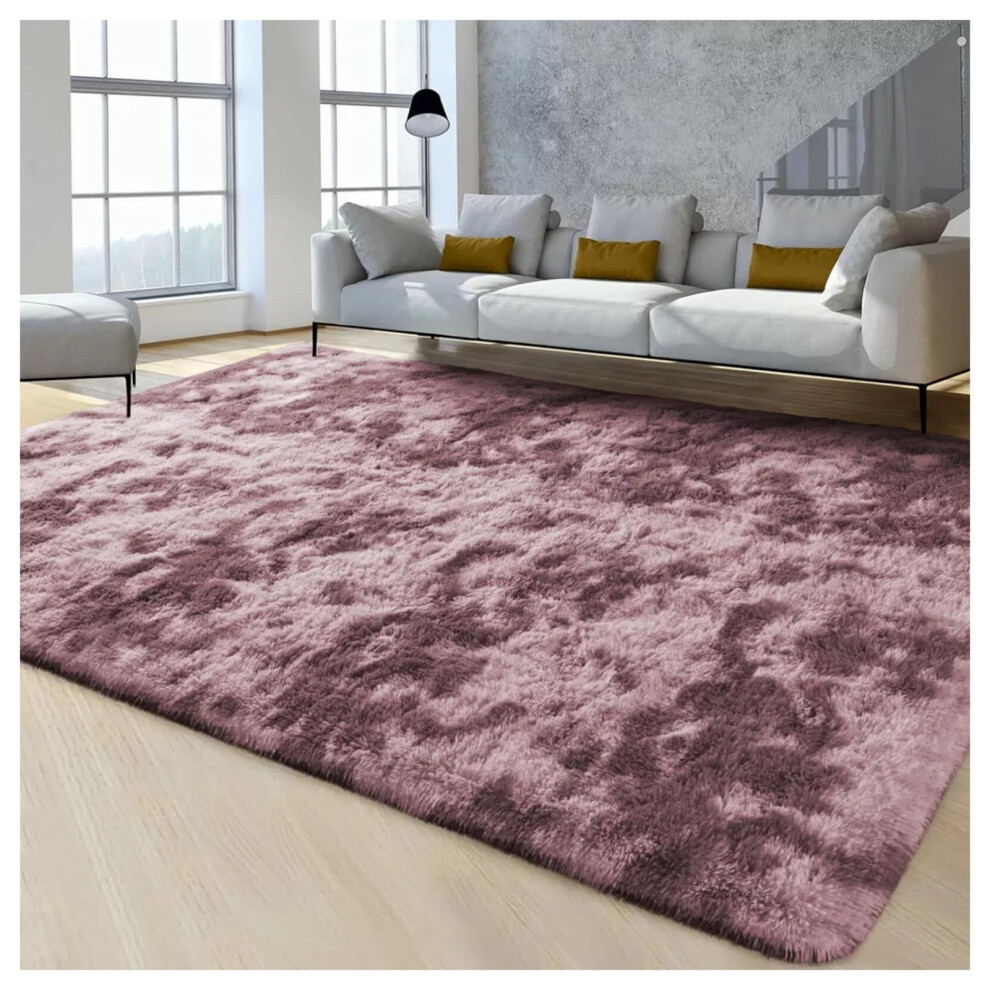 (60cm x 110cm (2ft x 3ft 7"), Tie-Dye Lilac Shaggy Rugs) Fluffy Rug Non-Slip Shaggy Rugs Living Room Carpet