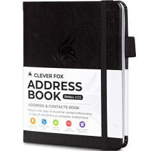 Clever Fox Address Book with alphabetic tabs - PU Leather Telephone and Address Book for Keeping Contacts Safe, Contact Organizer Journal, Small Size