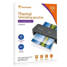 Bonsaii A4 Laminating Pouches, 100 Sheets, 160 Microns (2?80 Microns), Glossy Finish, Clear and Durable, Ideal for Notices and Photos (LP100-A4)