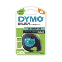 DYMO LetraTag Plastic Labels, Authentic, 12 mm x 4 m Roll, Black Print on Green Labels, Self-Adhesive Multipurpose Labels for LetraTag Label Makers