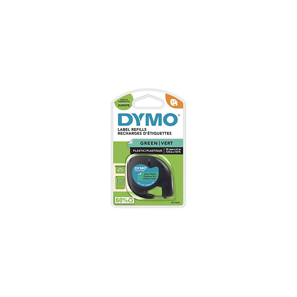 DYMO LetraTag Plastic Labels, Authentic, 12 mm x 4 m Roll, Black Print on Green Labels, Self-Adhesive Multipurpose Labels for LetraTag Label Makers