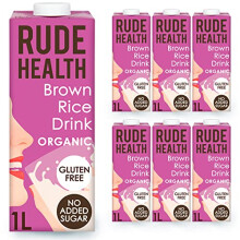Rude Health 6 x 1 Litre Organic Brown Rice Dairy-Alt Milk, 100% Natural Organic Drink, Lactose Free, Dairy Free & Gluten-Free, Unsweetened,