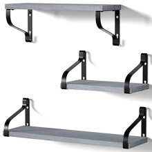 Love-KANKEI Rustic Shelves, Decorative Wall Shelf Set of 3, Floating Shelves for Bathroom, Bedroom, Living Room,Kitchen, Office and More, Weathered