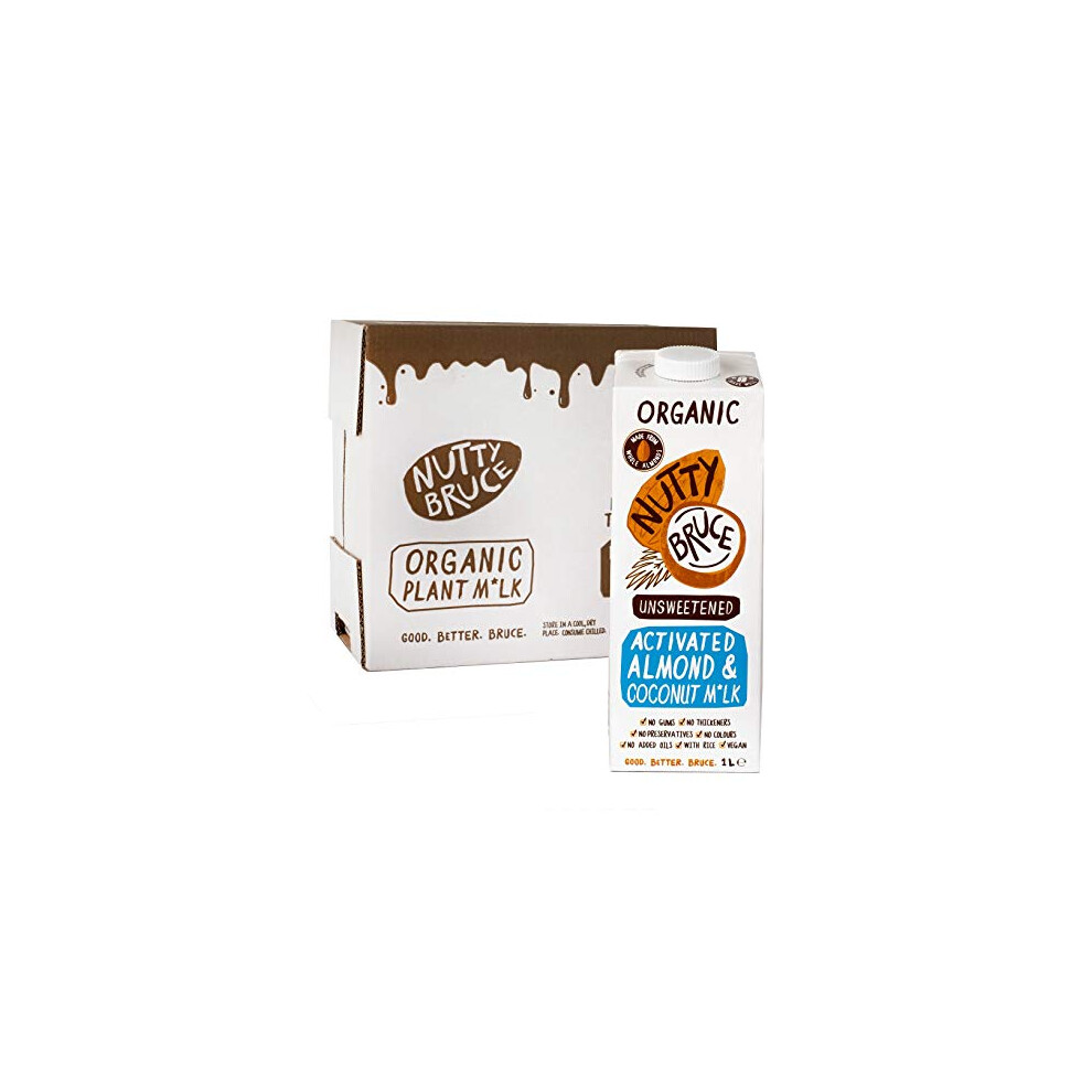 Nutty Bruce - Unsweetened Activated Almond & Coconut Milk - Certified Organic & Vegan Alternative Milk, No Preservatives or Added Oils, Lactose Free,
