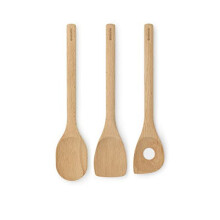 Brabantia 3 Piece Wooden Kitchen Utensil Set (Beech Wood) Spoon, Spatula & Corner Spoon - High Quality Sustainable Cookware