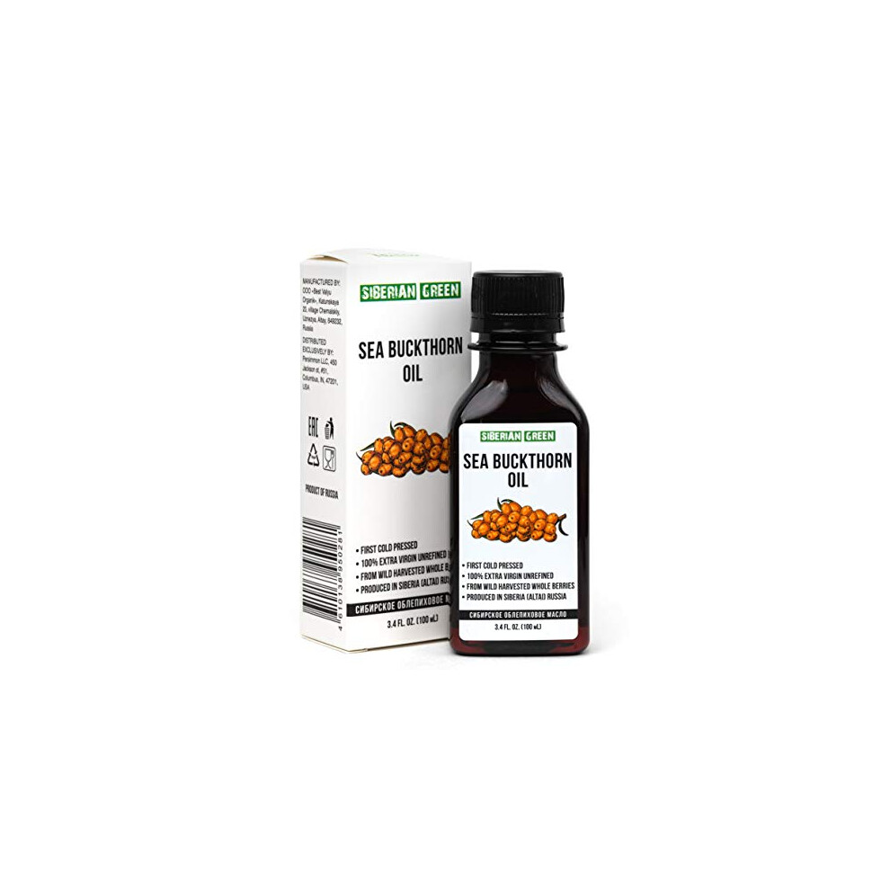 Siberian Green Siberian Sea Buckthorn Oil 3.4 Fl.oz / 100Ml Raw Unrefined Extra Virgin First Cold Pressed From Wild-Harvested Sea Buckthorn Seeds And Berries