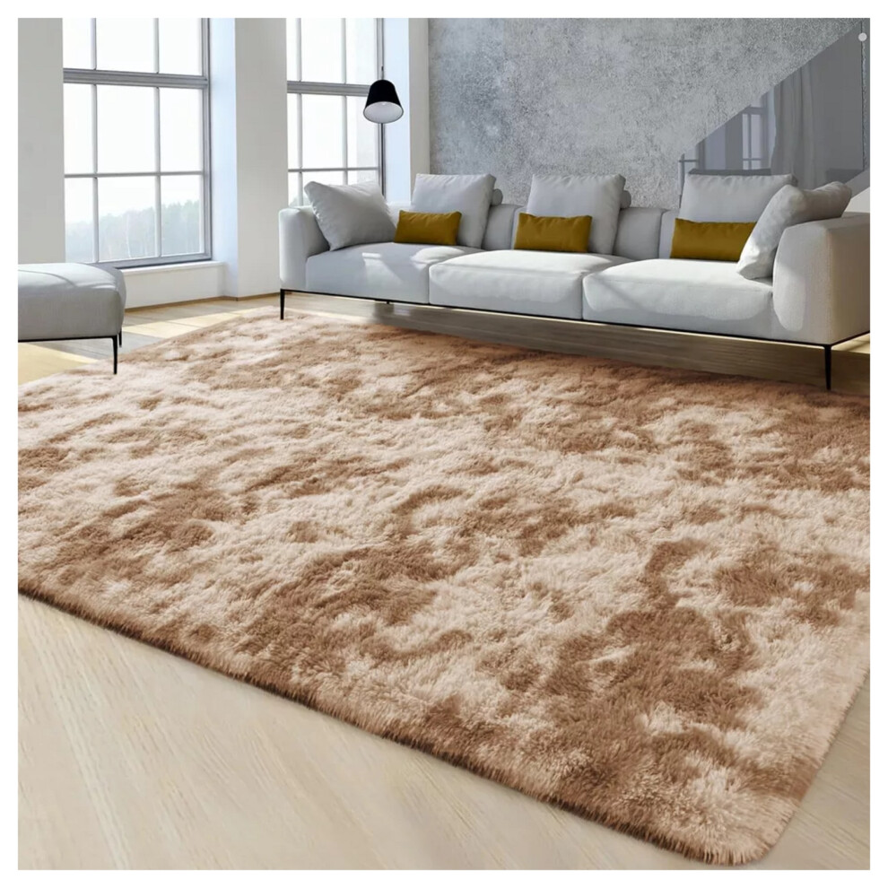 Imperial Rooms (50Cm X 80 Cm (1 Ft 6 In X 2 Ft 6 In), Tie-Dye Beige Shaggy Rugs) Fluffy Rug Non-Slip Shaggy Rugs Living Room Carpet