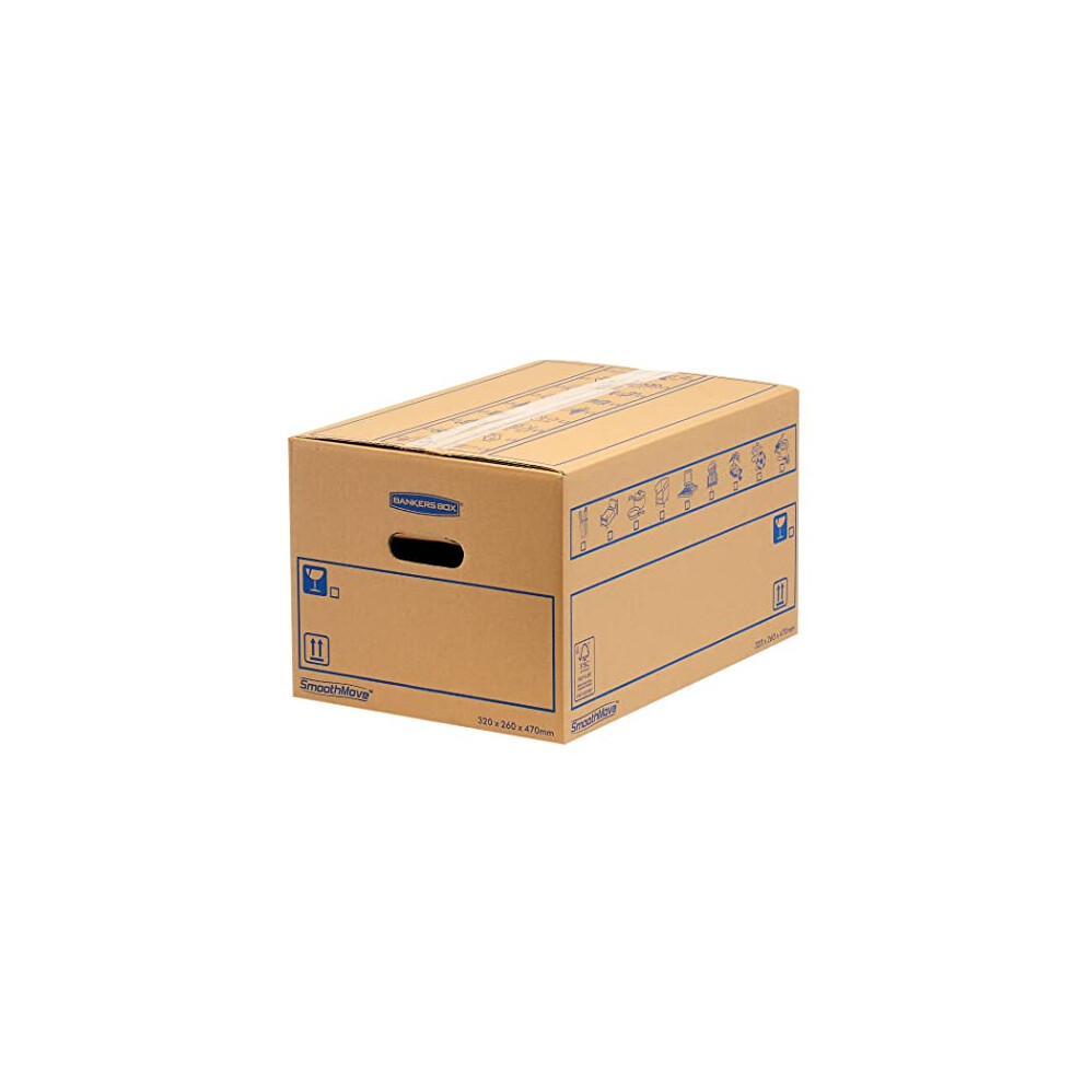 Fellowes 8 Bankers Box Large Strong Moving Boxes, 39L C-Flute Smoothmove Cardboard Boxes, Heavy Duty Boxes For Moving House With Handles, 47Cm X 32Cm X 26Cm
