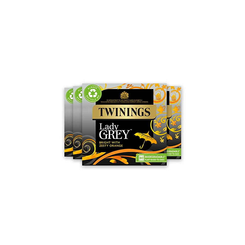 Twinings Lady Grey Tea | Bright & Refreshing Black Tea with Zesty Orange | Multipack Bulk Buy, 320 (4 x 80) Biodegradable Tea Bags