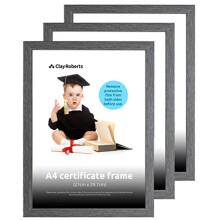 Clay Roberts A4 Frame, Photo Frame, Dark Grey A4, Pack of 3, Picture Frame, Certificate Frame, Art Print Poster Frame, Freestanding and Wall